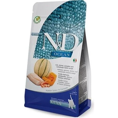 ND Ocean Morina Balıklı Bal Kabaklı ve Karidesli Tahılsız Yavru Kedi Maması 5 kg