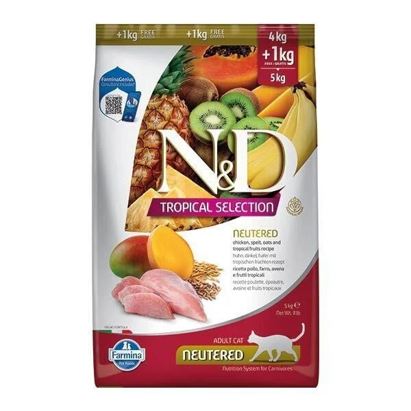 ND TS Tavuklu ve Tropikal Meyveli Kısırlaştırılmış Kedi Maması 5kg