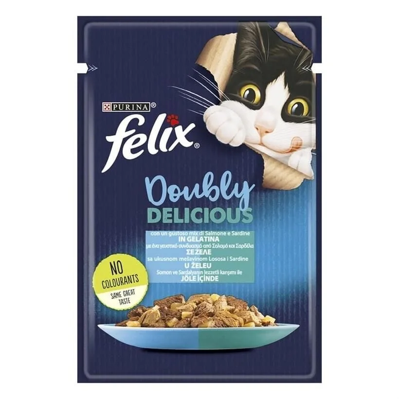 Felix Çifte Lezzet Somonlu ve Sardalyalı Yetişkin Kedi Konservesi 85 gr