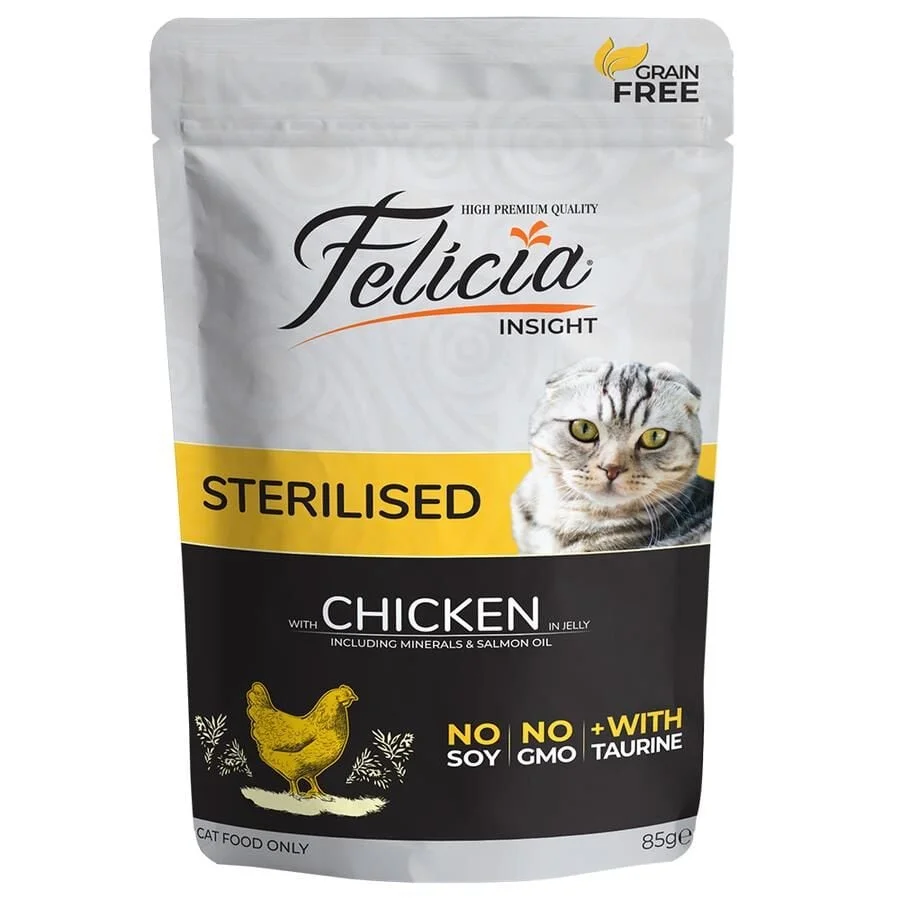 Felicia Tahılsız Sterilised Tavuklu Yaş Kedi Maması Pouch 85 gr