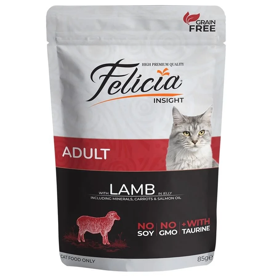 Felicia Tahılsız Yetişkin Kuzu Etli Yaş Kedi Maması Pouch 85 gr