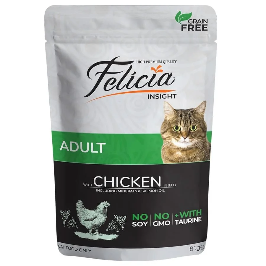 Felicia Tahılsız Yetişkin Tavuklu Yaş Kedi Maması Pouch 85 gr